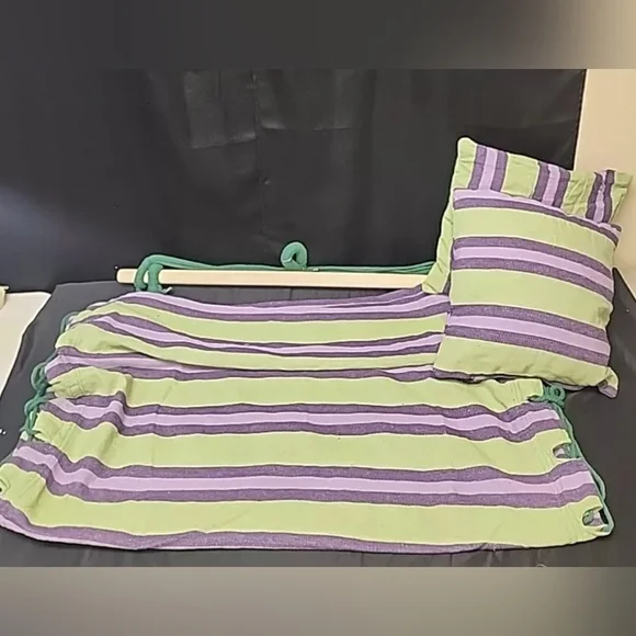 Hammock Hanging Rope Chair Swing Seat Set With 2 Pillows Green And Purple - Picture 2 of 11